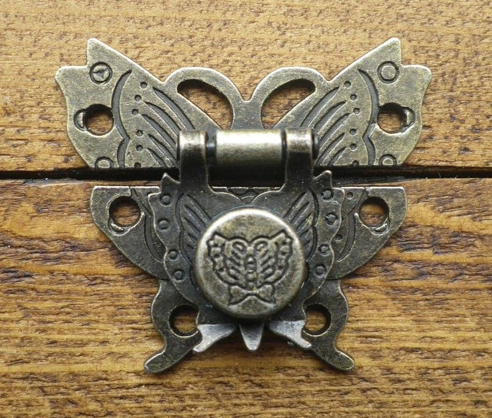 NEW Lock clasp box closer latch hasp ornate butterfly antique bronze