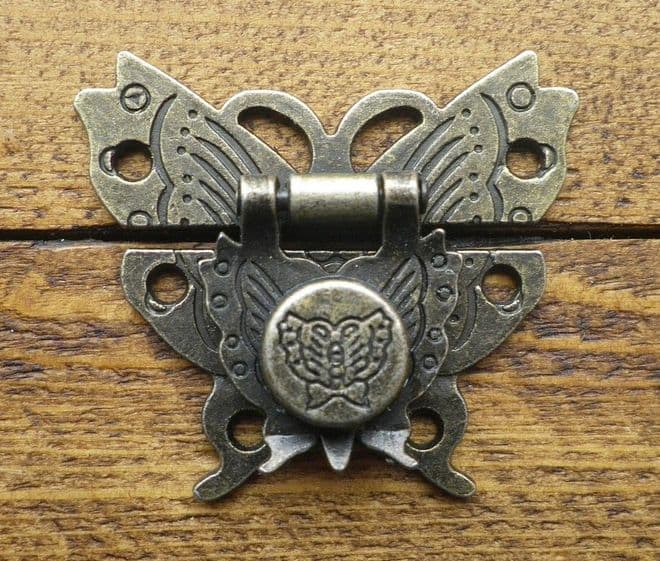 NEW Lock clasp box closer latch hasp ornate butterfly antique bronze finish C082