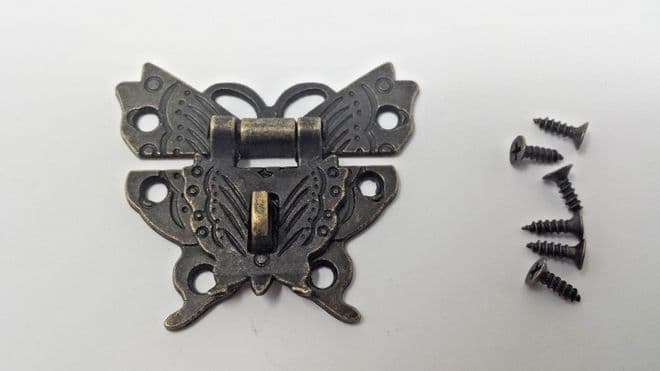 NEW Lock clasp butterfly box latch hasp ornate c/w screws bronze finish C120