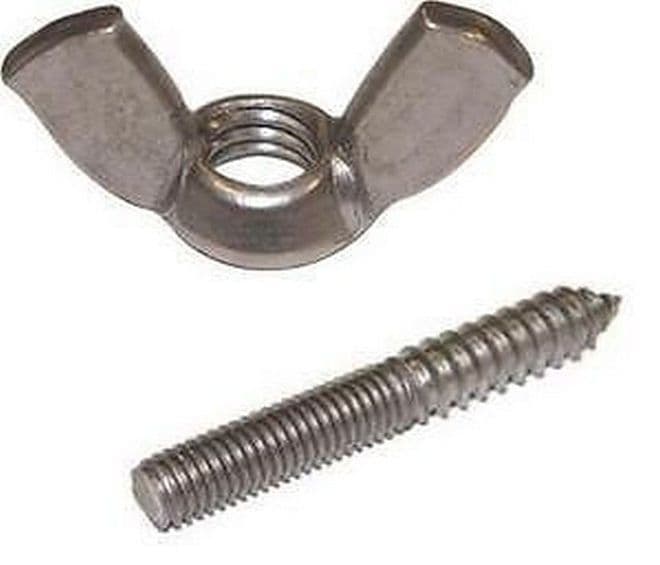 NEW Pack of 4     M6 Wood to Metal Dowels Screws + Metal Wing Nuts