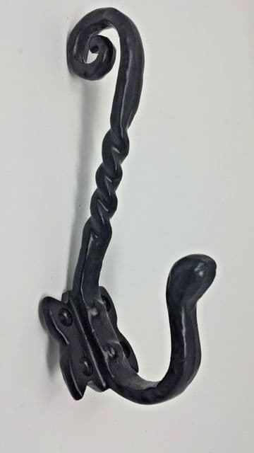 Pack of 2 Tudor hat and coat hooks black wrought iron hammered effect screws inc CEN046