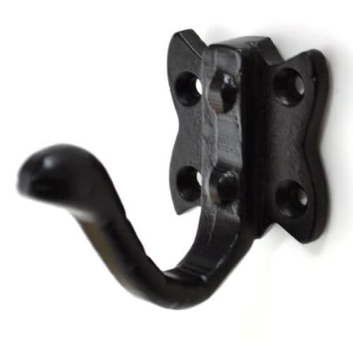 Pack of 4 Tudor coat hooks black wrought iron hammered effect screws inc CEN043