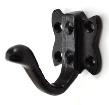 Pack of 4 Tudor coat hooks black wrought iron hammered effect screws inc CEN043