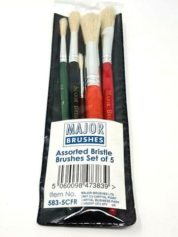 Pack of 5 Mixed Hog Bristle Short Handle Brushes Round and Flat Tip Childrens
