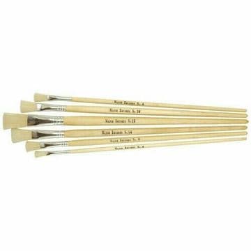 Pack of 6 Mixed Size Long Handle Flat Tip Hog bristle Brushes - artist painting