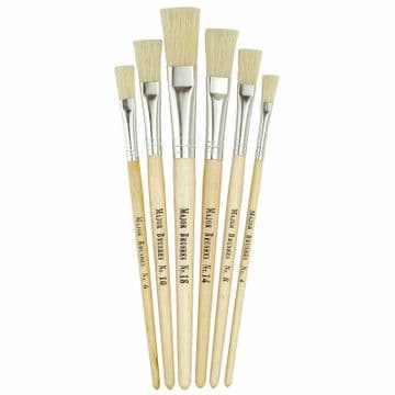 Pack of 6 Mixed Size Short Handle Flat Tip Hog bristle Brushes - artist painting