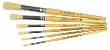 Pack of 6 Mixed Size Short Handle Round Hog bristle Brushes - artist painting