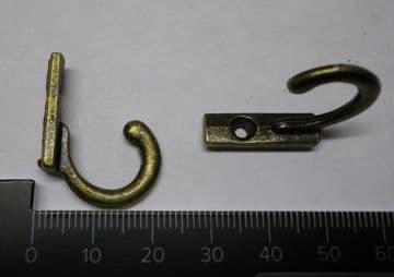 Pk of 2 decorative antiqued aged small hooks single hole 27mm overall size C006