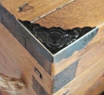 Pk of 4 Metal case corners ornate aged antique finish 42mm over straight C127