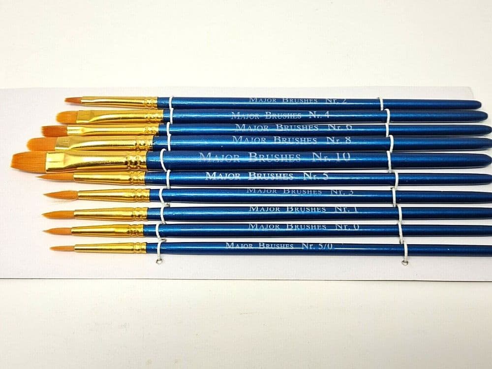 Synthetic Red Sable Set of 10 Paint Brushes Artist Painting Major Brushes