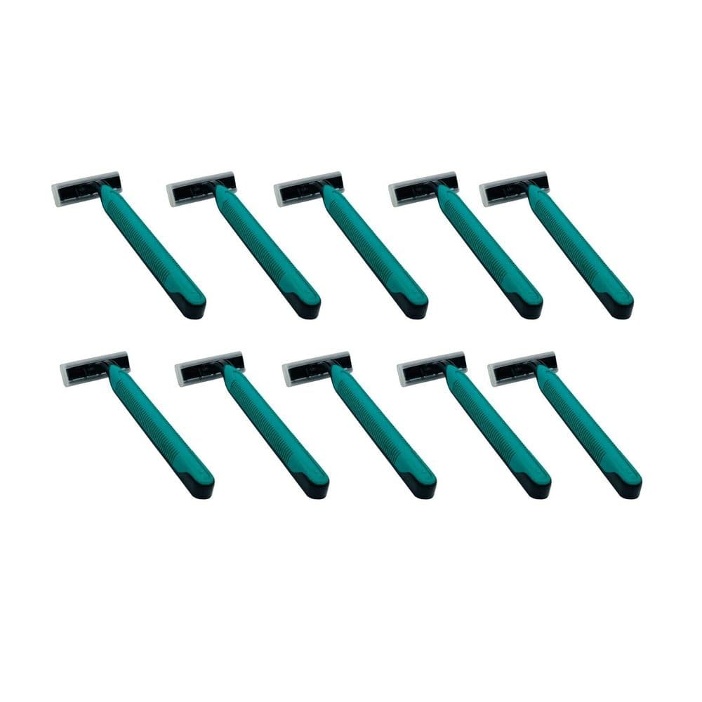 10 Pack Green Double Blade Disposable Razor - Smooth Shave Travel Razor