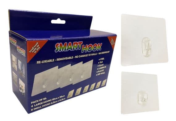 10 pcs SELF ADHESIVE CLEAR REUSABLE QUALITY STICK ON WALL HOOKS holds 2kg + 3kgs