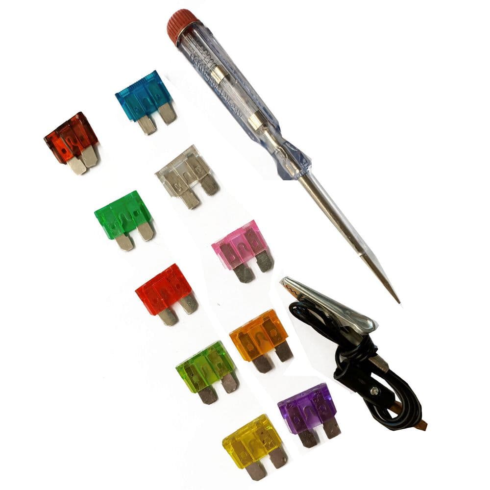 10 piece AUTO AMP FUSES with TESTER car voltage blade mini van fuse