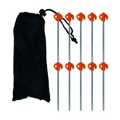 10 x 205mm Orange heavy duty Tent Pegs with Bag camping caravan awning motorhome