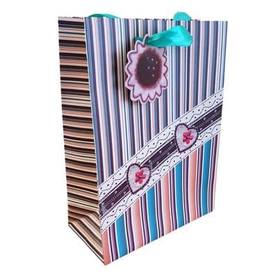 10 x BROWN AND BLUE STRIPED GIFT BAG present christmas anniversary birthday