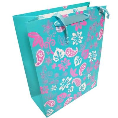 10 x LARGE BLUE AND PINK FLORAL GIFT BAG birthday present christmas