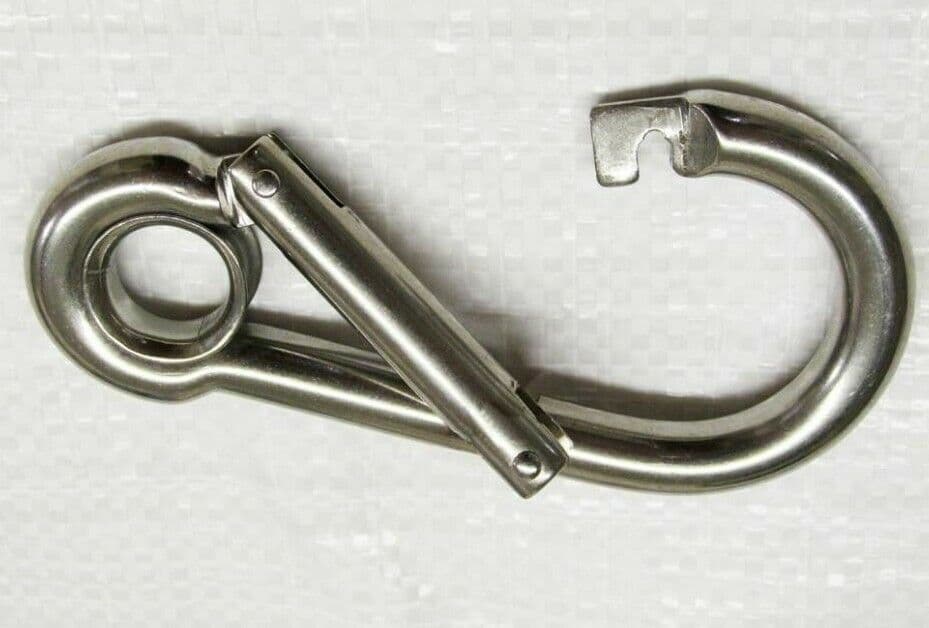 10mm STAINLESS STEEL MARINE WIDE OPENING CARBINE HOOK EYELET rope boat ...