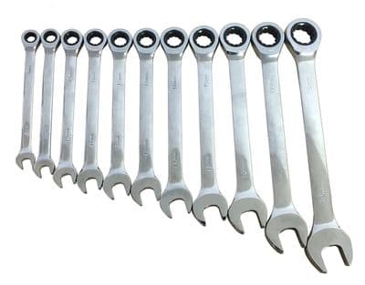 11 pcs CHROME PLATED COMBINATION RATCHET WRENCH + SPANNER SET 8mm to 19mm