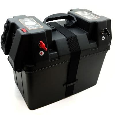 12v Leisure Battery Box with Electrics Voltmeter, 2 x USB & 2 x 12V Sockets