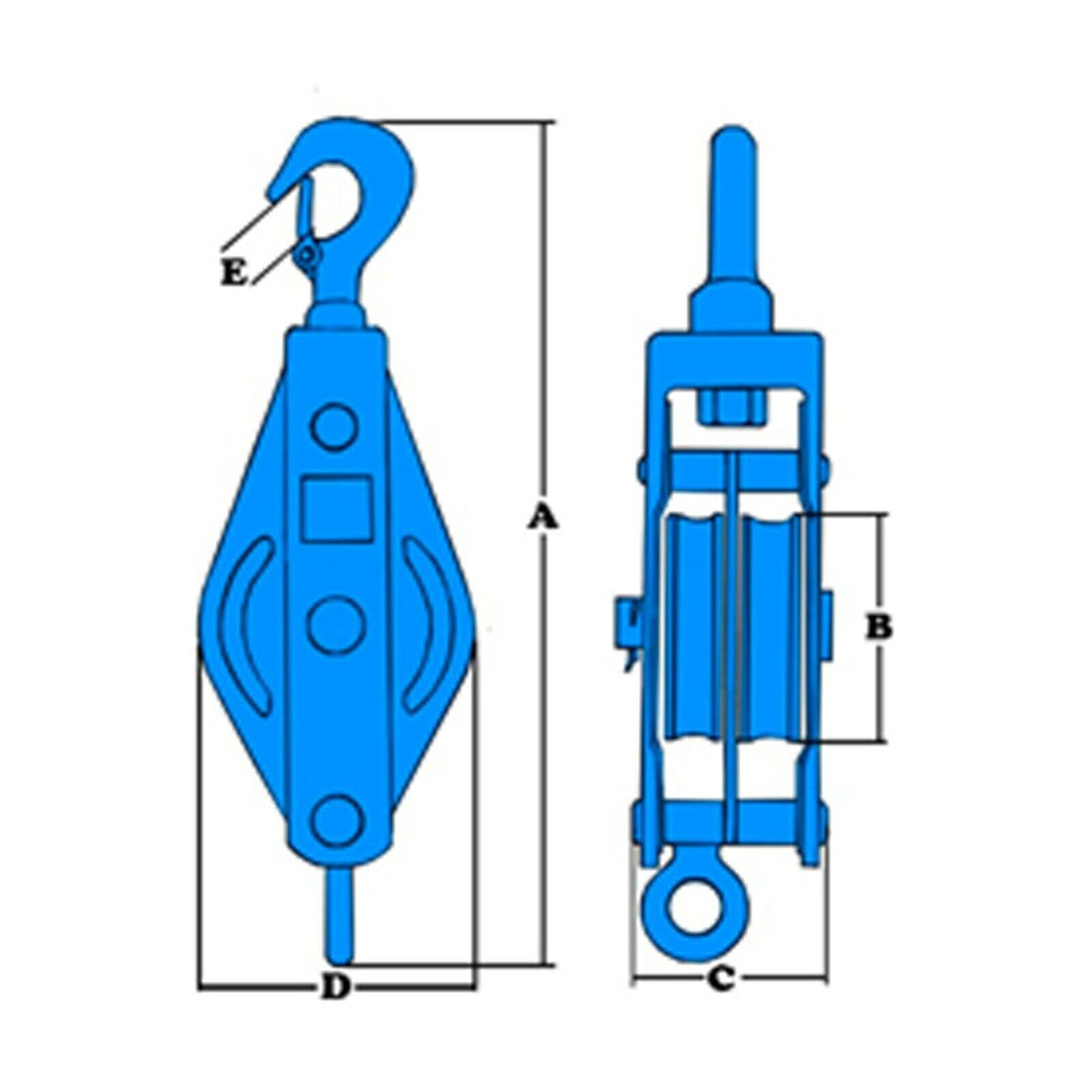 150mm SINGLE PULLEY BLOCK with S HOOK 16mm wire rope SWL 2 TON rigging ...