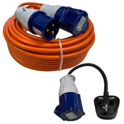 15M CARAVAN HOOK UP CABLE EXTENSION LEAD + ADAPTOR PLUG motorhome camping boat