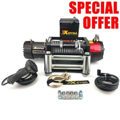 17000lbs x 24v ELECTRIC Recovery WINCH (246:1 x 6.6hp) 28 metre WIRE ROPE 4 x 4