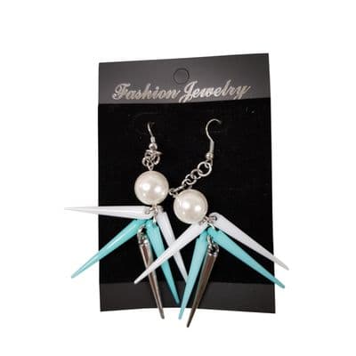 2 PACKS (4 earrings) BLUE, WHITE and SILVER SPIKED EARRINGS fashion jewellery