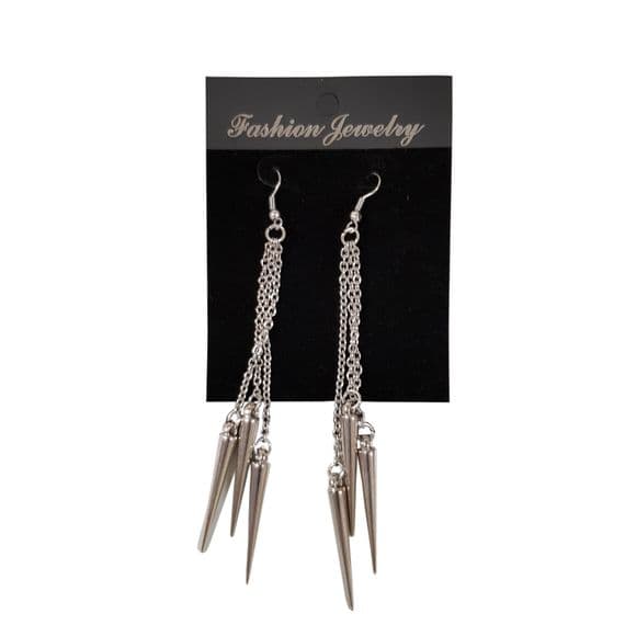 2 PACKS (4 earrings) LONG SPIKED SILVER EARRINGS fashion jewellery