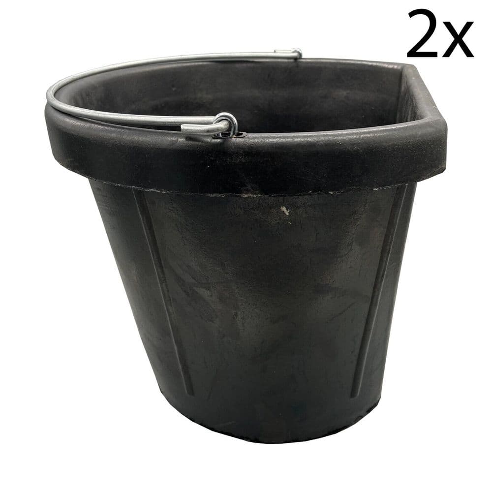 2 x 17 Litre Flat Back Rubber Bucket horse cattle feed water equestrian