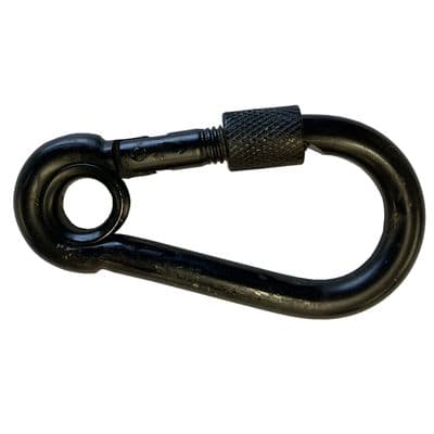 2 x 6mm BLACK PLATED CARBINE HOOK + EYE & SCREW NUT theatre rigging chain snap