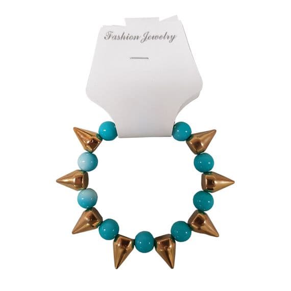 2 x GOLDEN and TURQUOISE SPIKED BRACELETS fashion jewellery wrist bracelet