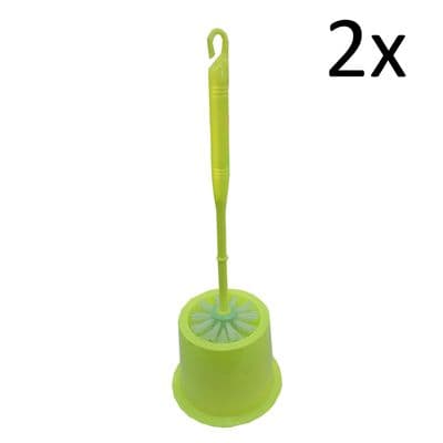 2 x GREEN TOILET BRUSH with HOLDER bathroom shower