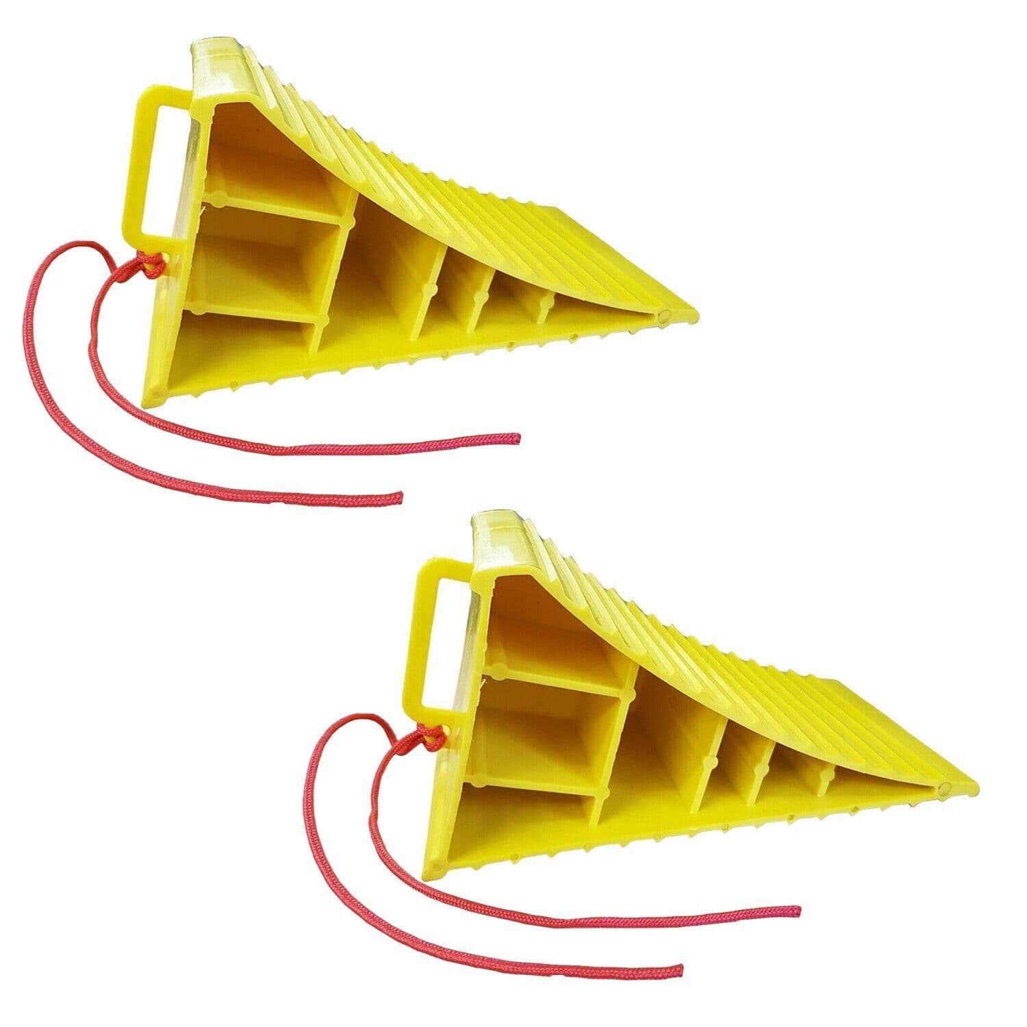 2 x LARGE WHEEL CHOCKS with HANDLE and ROPE motorhome caravan car van ...