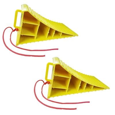 2 x LARGE WHEEL CHOCKS with HANDLE and ROPE motorhome caravan car van campervan