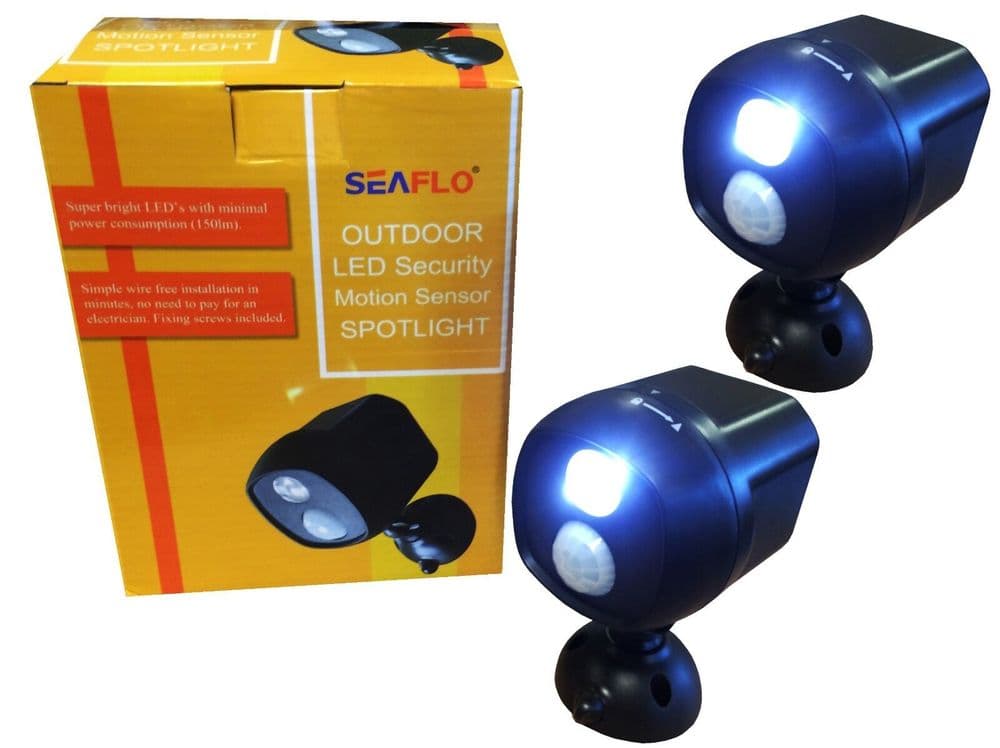 2 x MOTION SENSOR BATTERY POWERED BEAMS SPOTLIGHT home security