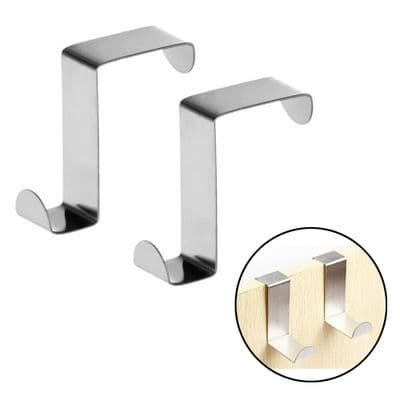 2 x Over Door Hook Hangers Stainless Steel Kitchen Bathroom Cupboard Drawer