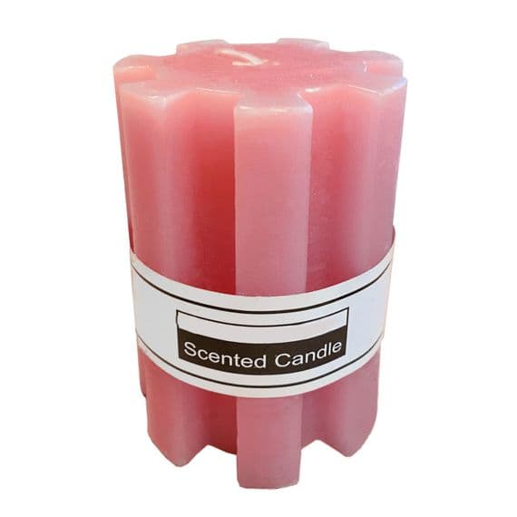 2 x PILLAR SCENTED CANDLES WAX PINK SHAPED ROSE wick christmas home