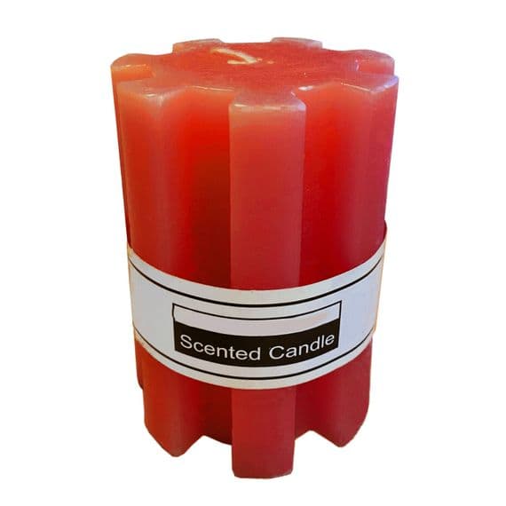 2 x PILLAR SCENTED CANDLES WAX RED SHAPED FLORAL wick christmas home