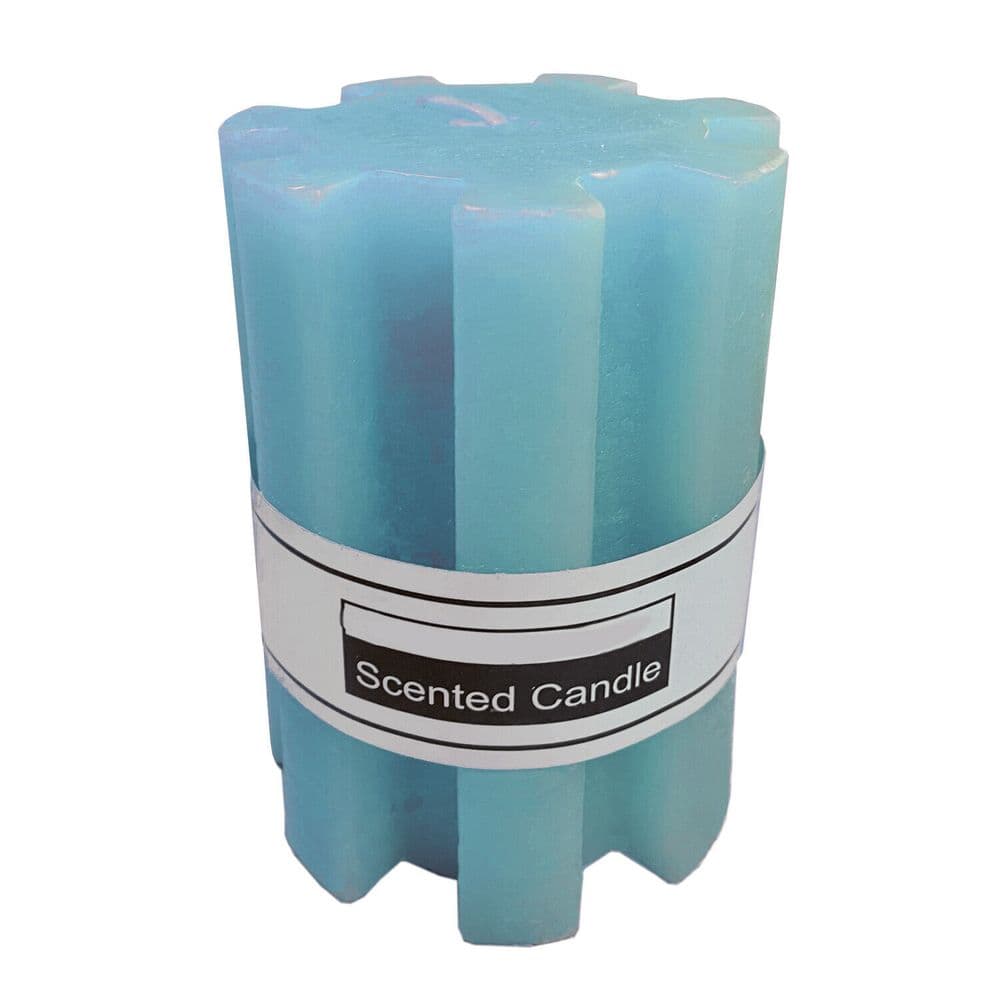 2 x PILLAR SCENTED CANDLES WAX WAX BLUE SHAPED OCEAN BREEZE wick