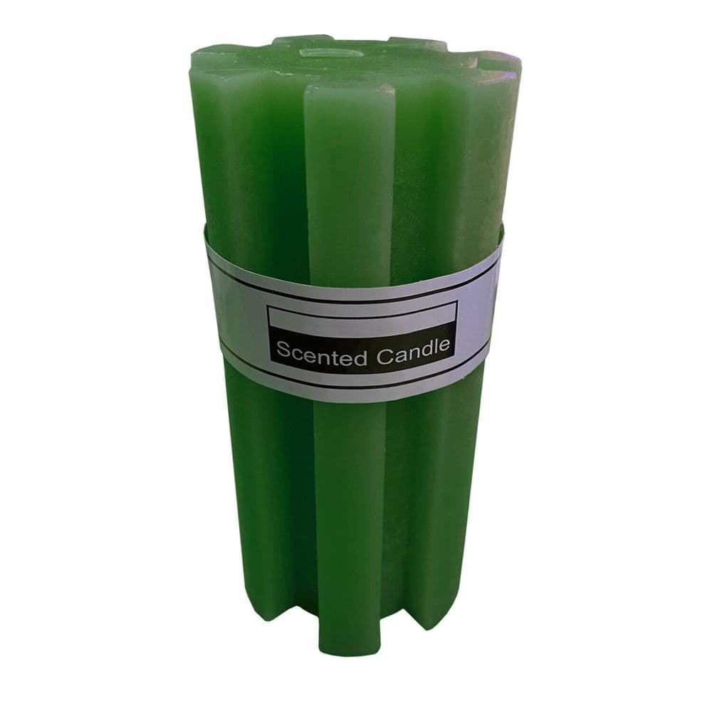 2 x PILLAR WAX SCENTED CANDLES GREEN SHAPED LEMONGRASS large wick