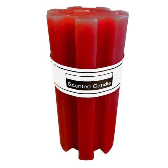 2 x PILLAR WAX SCENTED CANDLES RED SHAPED FLORAL LARGE wick christmas home