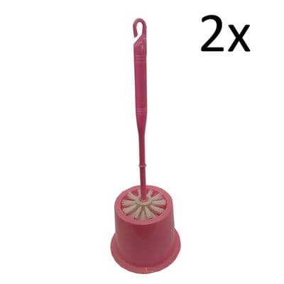 2 x PINK TOILET CLEANING BRUSH with HOLDER bathroom shower