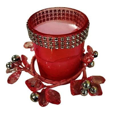 2 x RED WAX SCENTED CANDLES with DECORATION in JAR christmas party candle