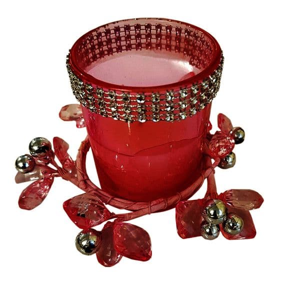 2 x RED WAX SCENTED CANDLES with DECORATION in JAR christmas party candle