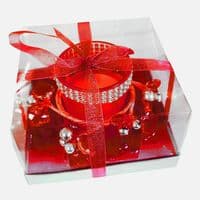 2 x RED WAX SCENTED CANDLES with DECORATION in JAR christmas party candle