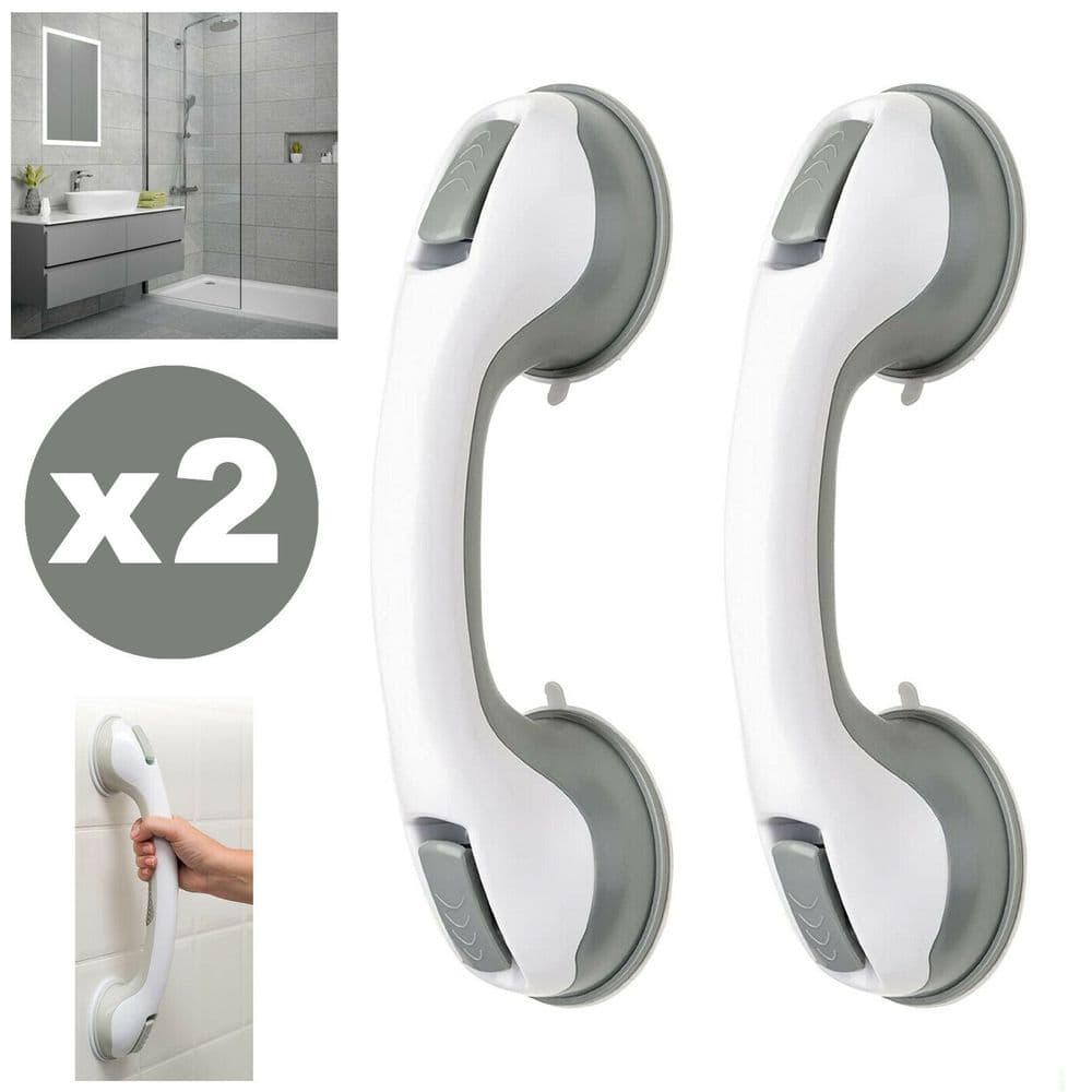 Support Handle 2 x Safety Support Hand Rail Handles Bar Suction Grip Bathroom Shower ...