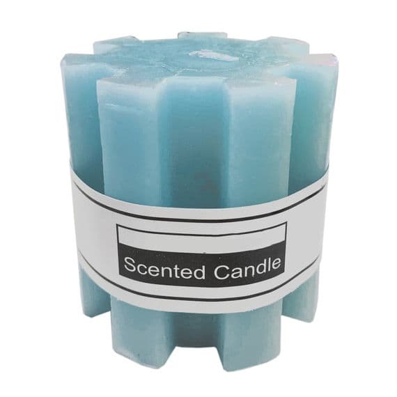 2 x SCENTED PILLAR CANDLES WAX BLUE SHAPED OCEAN BREEZE wick christmas home