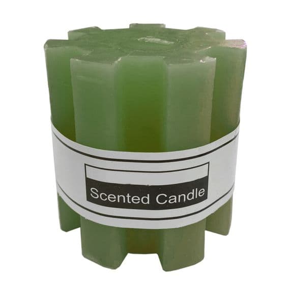 2 x SCENTED PILLAR CANDLES WAX GREEN SHAPED LEMONGRASS wick christmas home