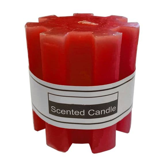 2 x SCENTED PILLAR CANDLES WAX RED SHAPED FLORAL wick christmas home
