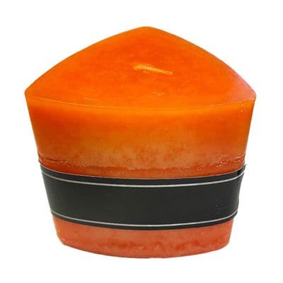 2 x SCENTED PILLAR WAX CANDLE TRIANGULAR ORANGE party wick home christmas